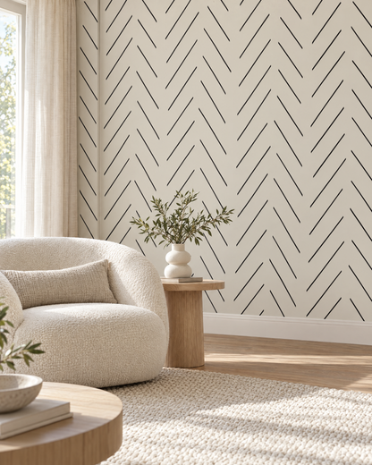 Papier peint à chevrons noir et blanc, style scandinave, autocollant ou intissé