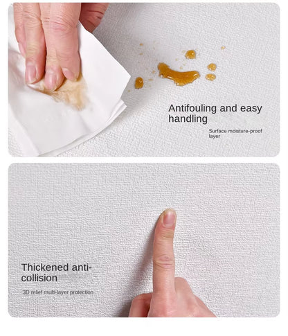 3D Thicken Self-Adhesive Thermal Insulation Wallpaper Linen Plain Color Decor Wall Stickers Renovation Anti-Collision Wallpaper