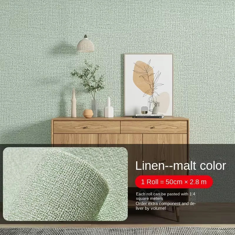 3D Thicken Self-Adhesive Thermal Insulation Wallpaper Linen Plain Color Decor Wall Stickers Renovation Anti-Collision Wallpaper
