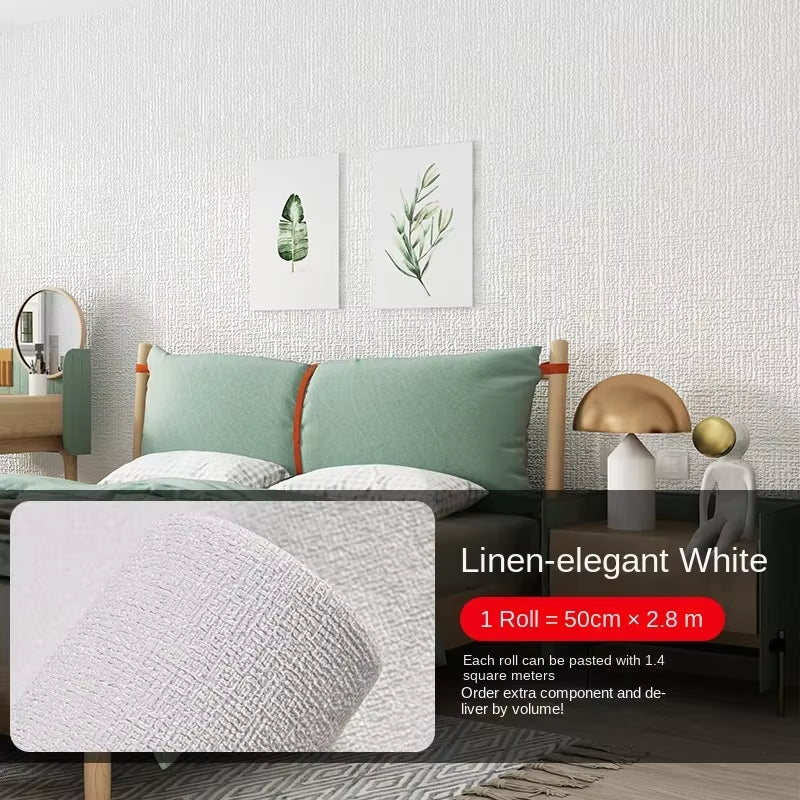 3D Thicken Self-Adhesive Thermal Insulation Wallpaper Linen Plain Color Decor Wall Stickers Renovation Anti-Collision Wallpaper