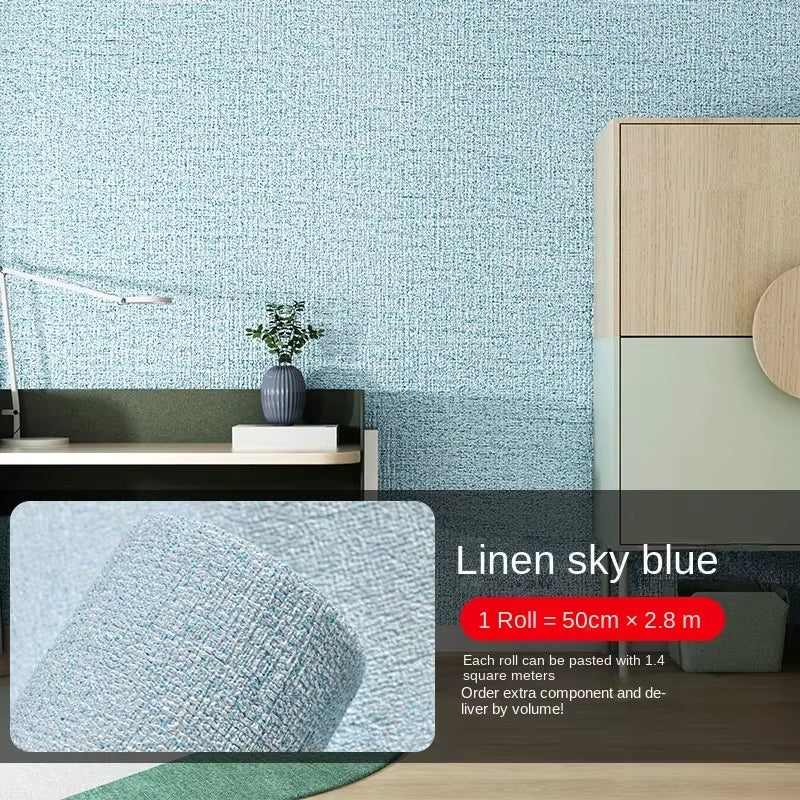 3D Thicken Self-Adhesive Thermal Insulation Wallpaper Linen Plain Color Decor Wall Stickers Renovation Anti-Collision Wallpaper