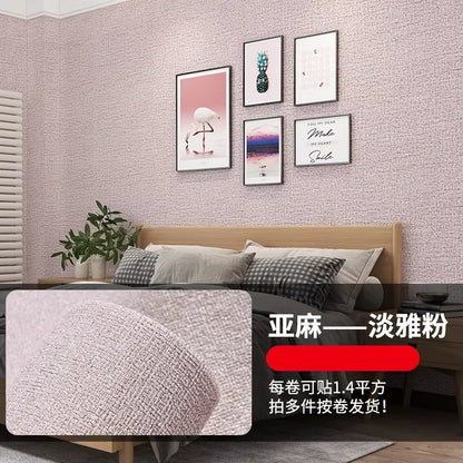 3D Thicken Self-Adhesive Thermal Insulation Wallpaper Linen Plain Color Decor Wall Stickers Renovation Anti-Collision Wallpaper
