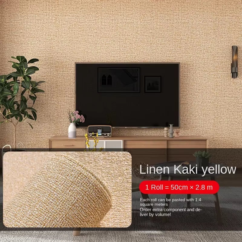 3D Thicken Self-Adhesive Thermal Insulation Wallpaper Linen Plain Color Decor Wall Stickers Renovation Anti-Collision Wallpaper