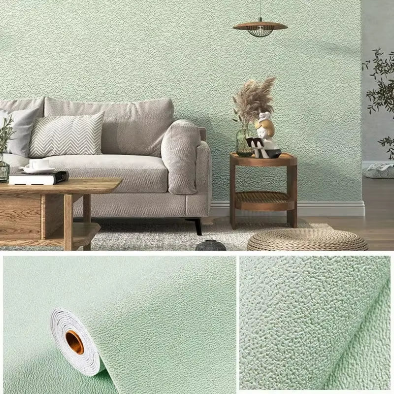 3D Thicken Self-Adhesive Thermal Insulation Wallpaper Linen Plain Color Decor Wall Stickers Renovation Anti-Collision Wallpaper