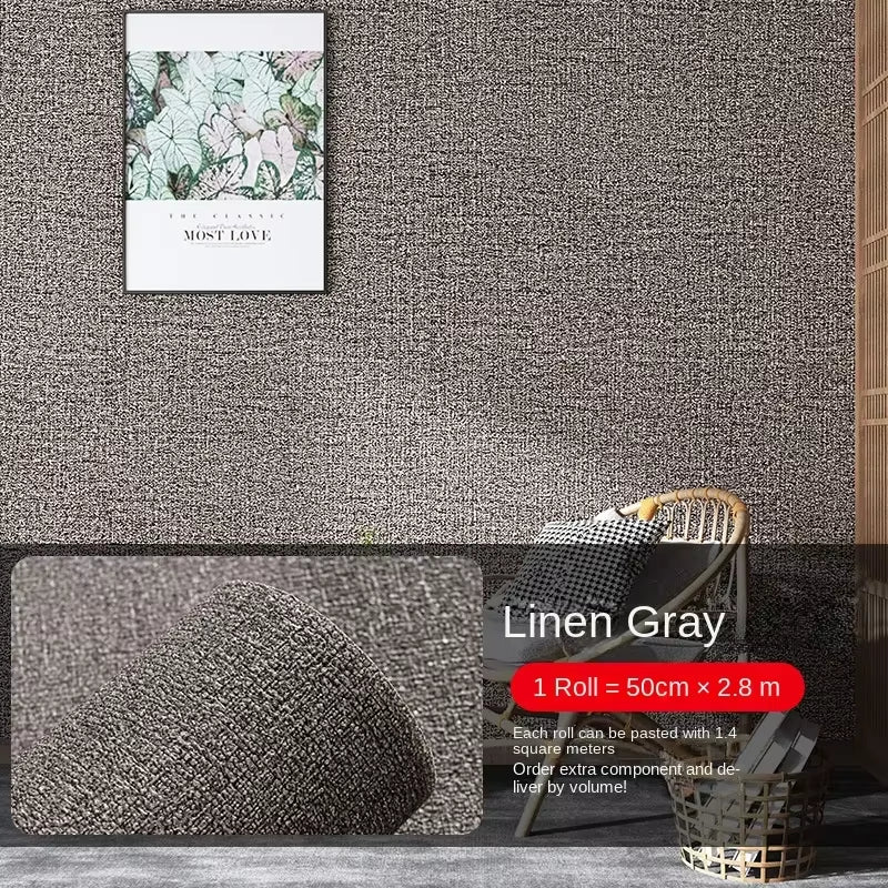 3D Thicken Self-Adhesive Thermal Insulation Wallpaper Linen Plain Color Decor Wall Stickers Renovation Anti-Collision Wallpaper