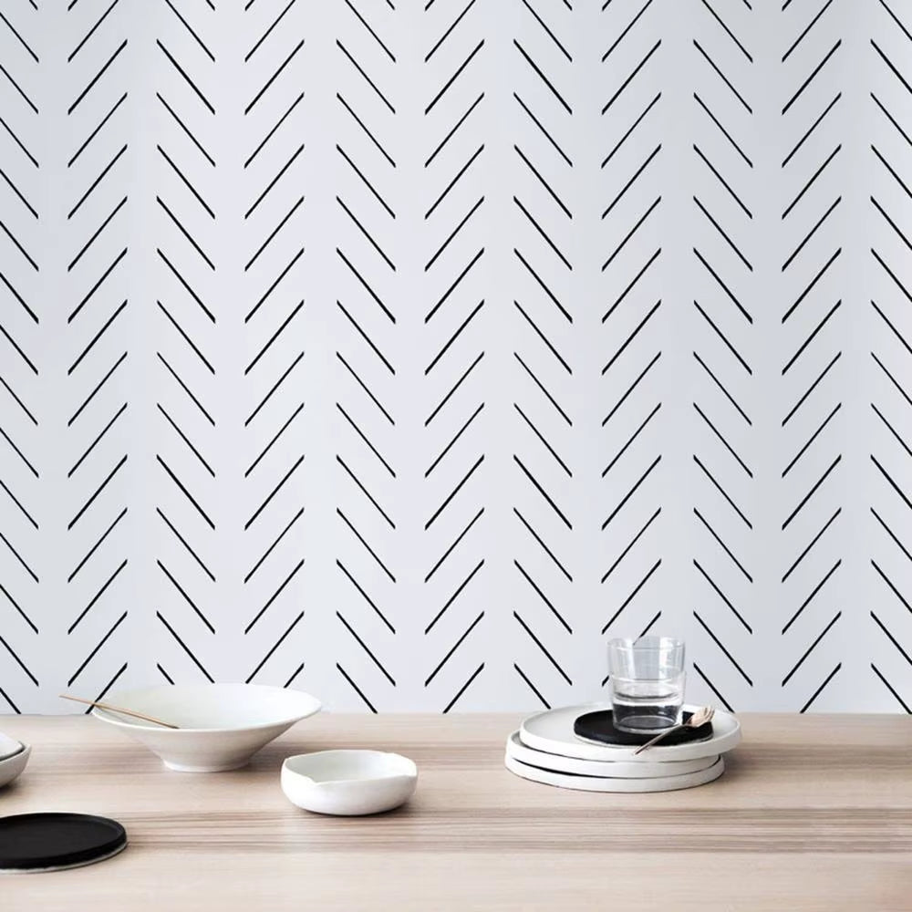 Modern Delicate Herringbone Wallpaper in Black and White, Scandinavian Design,Traditional Non-Woven or Peel and Stick Wall Paper