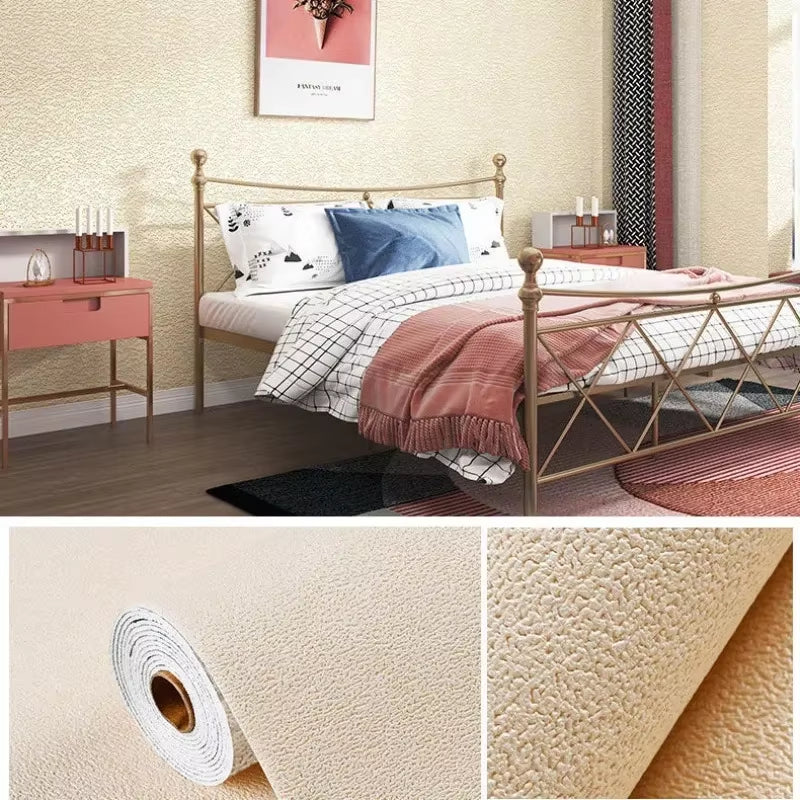 3D Thicken Self-Adhesive Thermal Insulation Wallpaper Linen Plain Color Decor Wall Stickers Renovation Anti-Collision Wallpaper