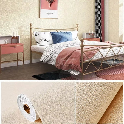 3D Thicken Self-Adhesive Thermal Insulation Wallpaper Linen Plain Color Decor Wall Stickers Renovation Anti-Collision Wallpaper
